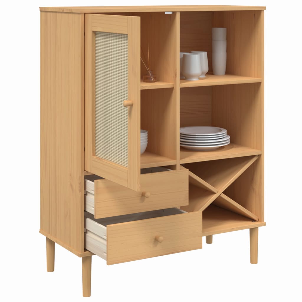 Chest of drawers SENJA, brown, 90x40x112cm, solid pine