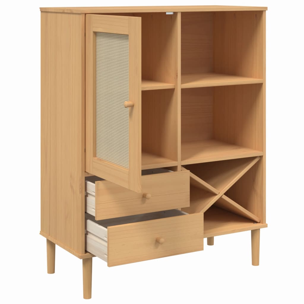 Chest of drawers SENJA, brown, 90x40x112cm, solid pine