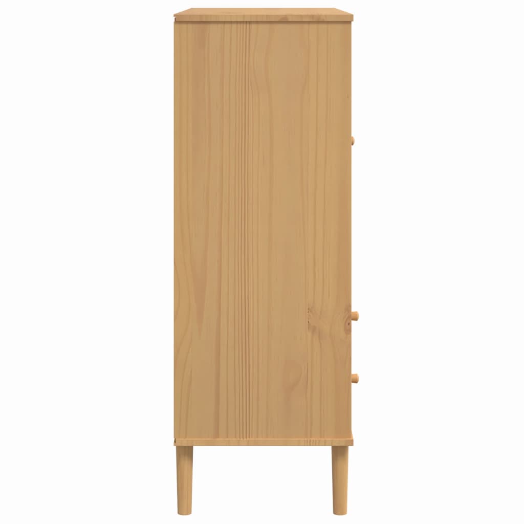 Chest of drawers SENJA, brown, 90x40x112cm, solid pine