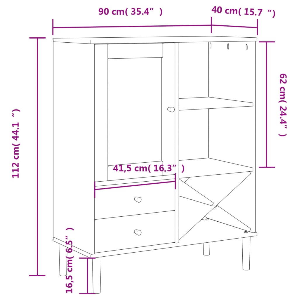 Chest of drawers SENJA, brown, 90x40x112cm, solid pine