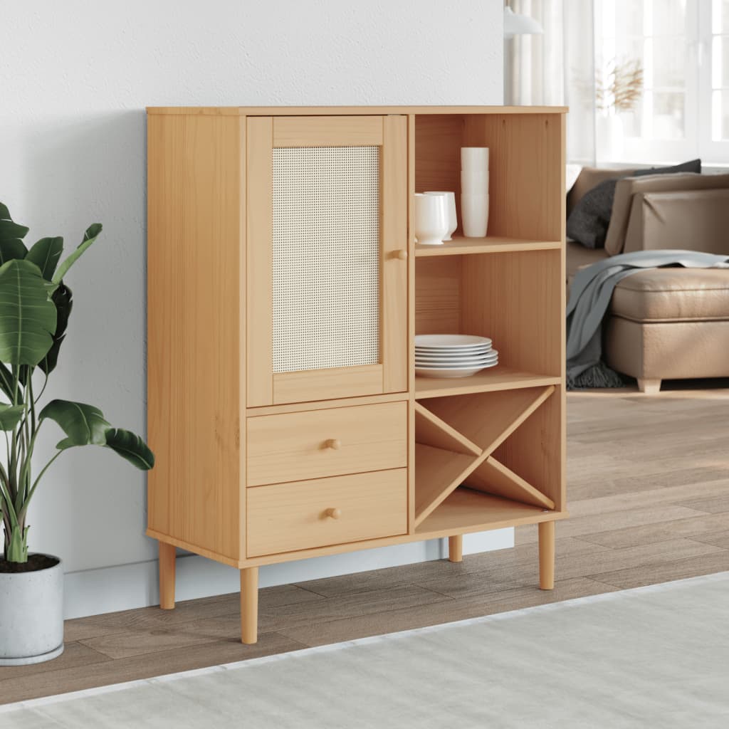 Chest of drawers SENJA, brown, 90x40x112cm, solid pine