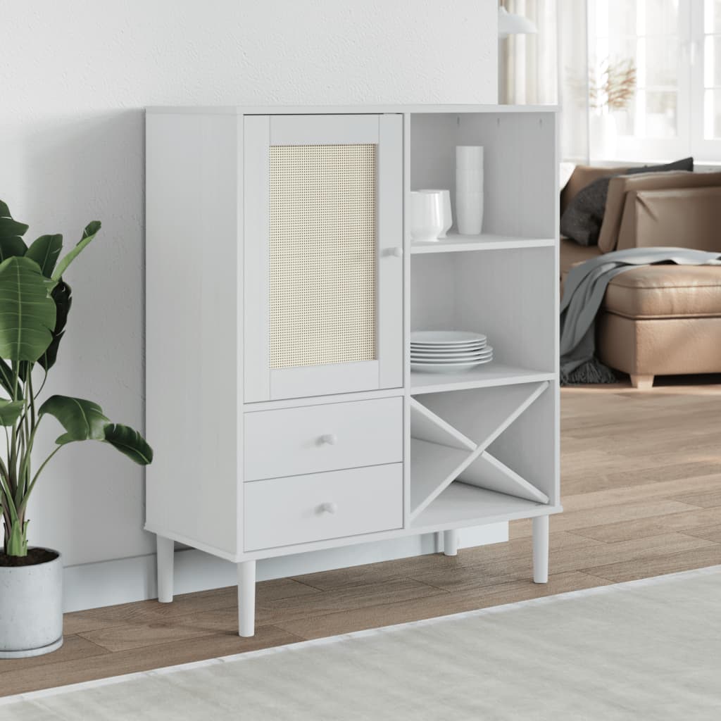 Kumode SENJA, balta, 90x40x112cm, priedes masīvkoks