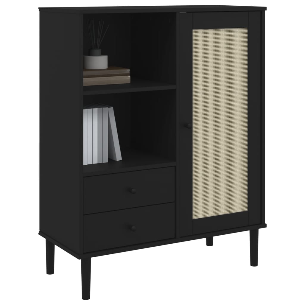 Chest of drawers SENJA, black, 90x40x112cm, solid pine
