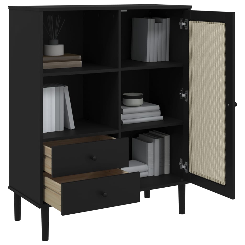 Chest of drawers SENJA, black, 90x40x112cm, solid pine