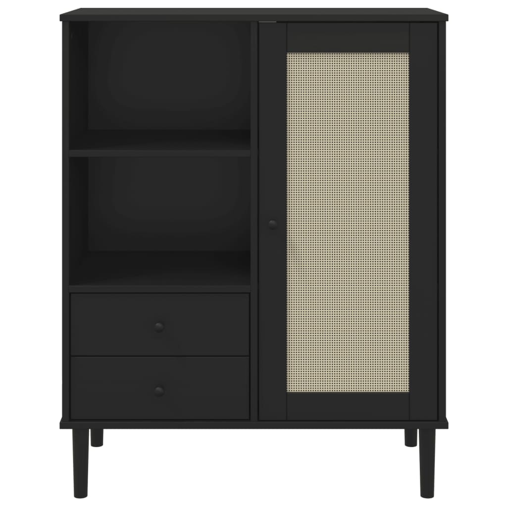 Chest of drawers SENJA, black, 90x40x112cm, solid pine