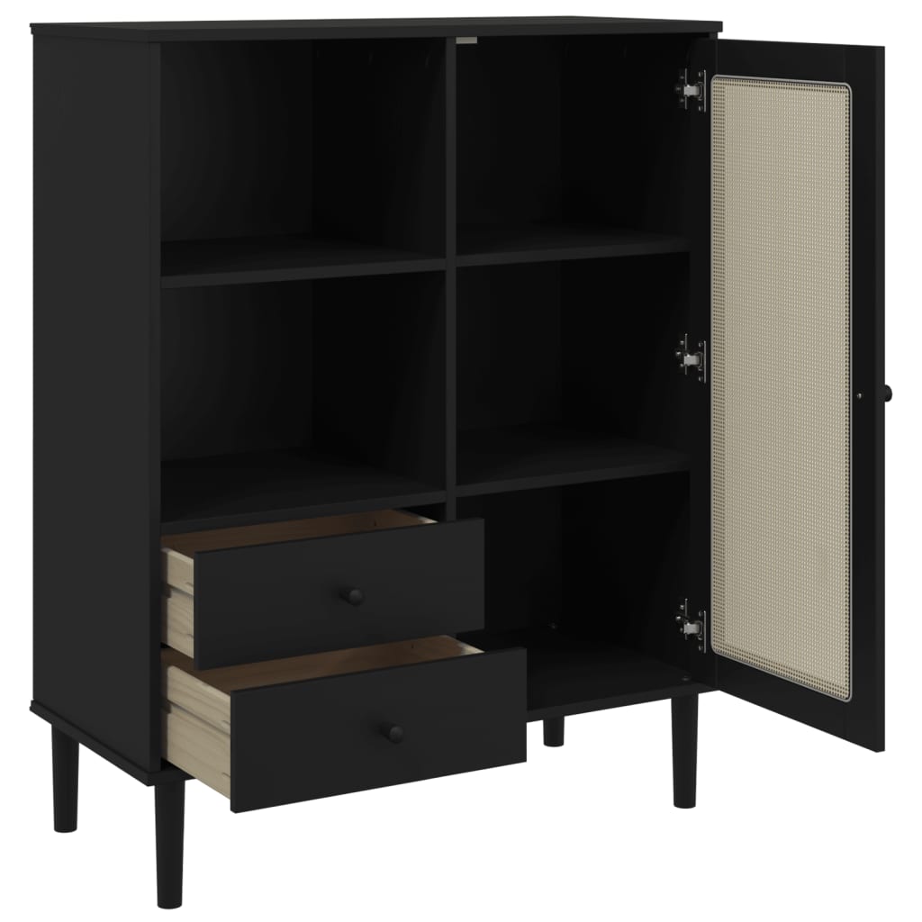 Chest of drawers SENJA, black, 90x40x112cm, solid pine