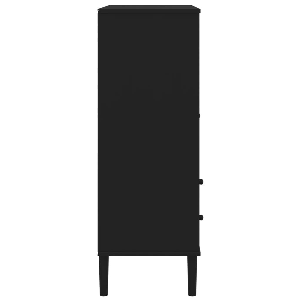 Chest of drawers SENJA, black, 90x40x112cm, solid pine