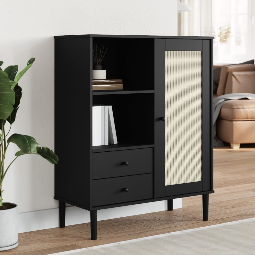 Chest of drawers SENJA, black, 90x40x112cm, solid pine