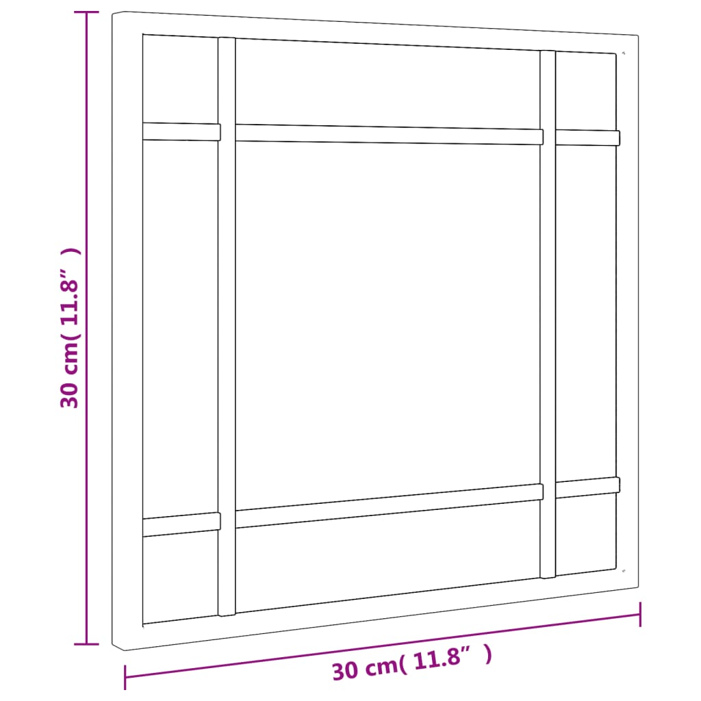 Wall mirror, black, 30x30 cm, iron, square