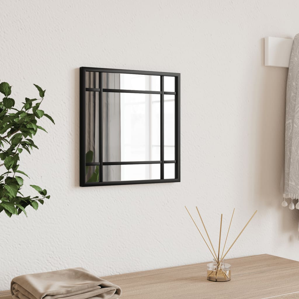 Wall mirror, black, 30x30 cm, iron, square