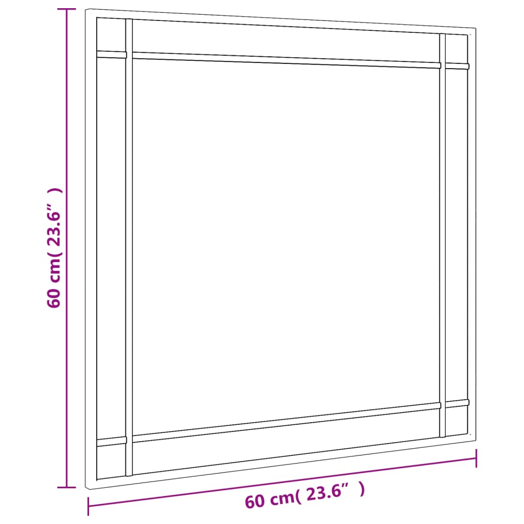 Wall mirror, black, 60x60cm, iron, square
