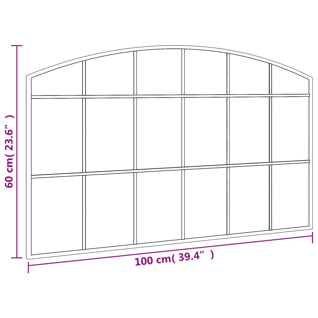 Wall mirror, black, 100x60cm, iron, arched