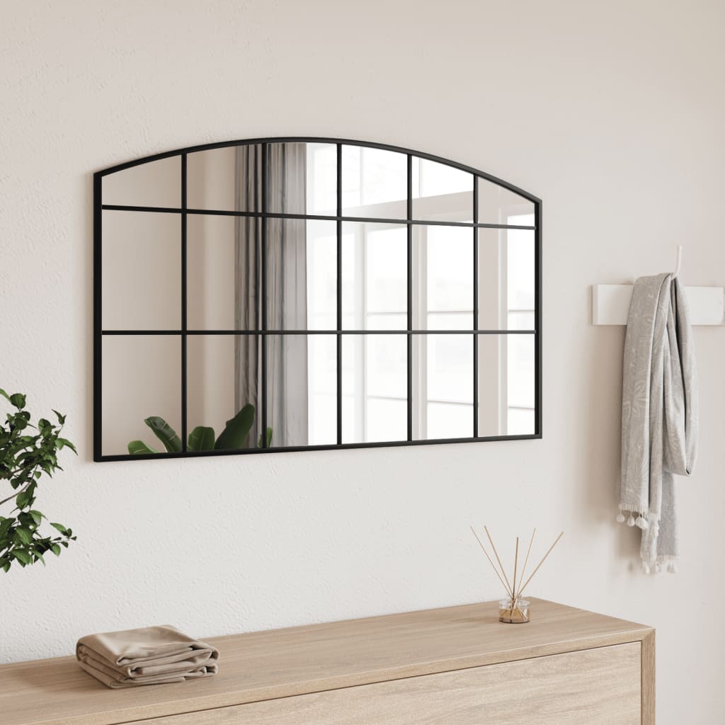 Wall mirror, black, 100x60cm, iron, arched