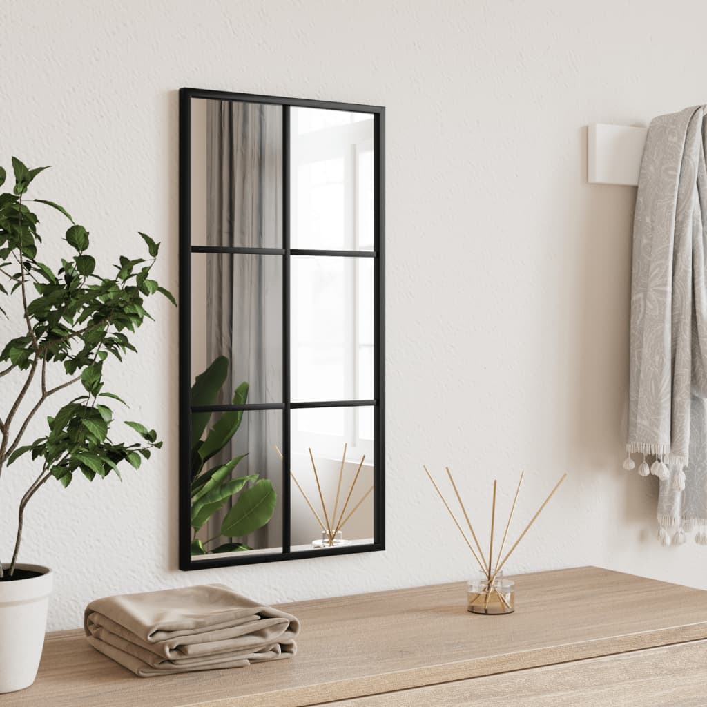 Wall mirror, black, 30x60cm, iron, rectangular