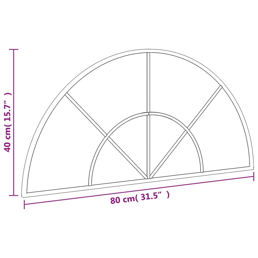Wall mirror, black, 80x40cm, iron, arched