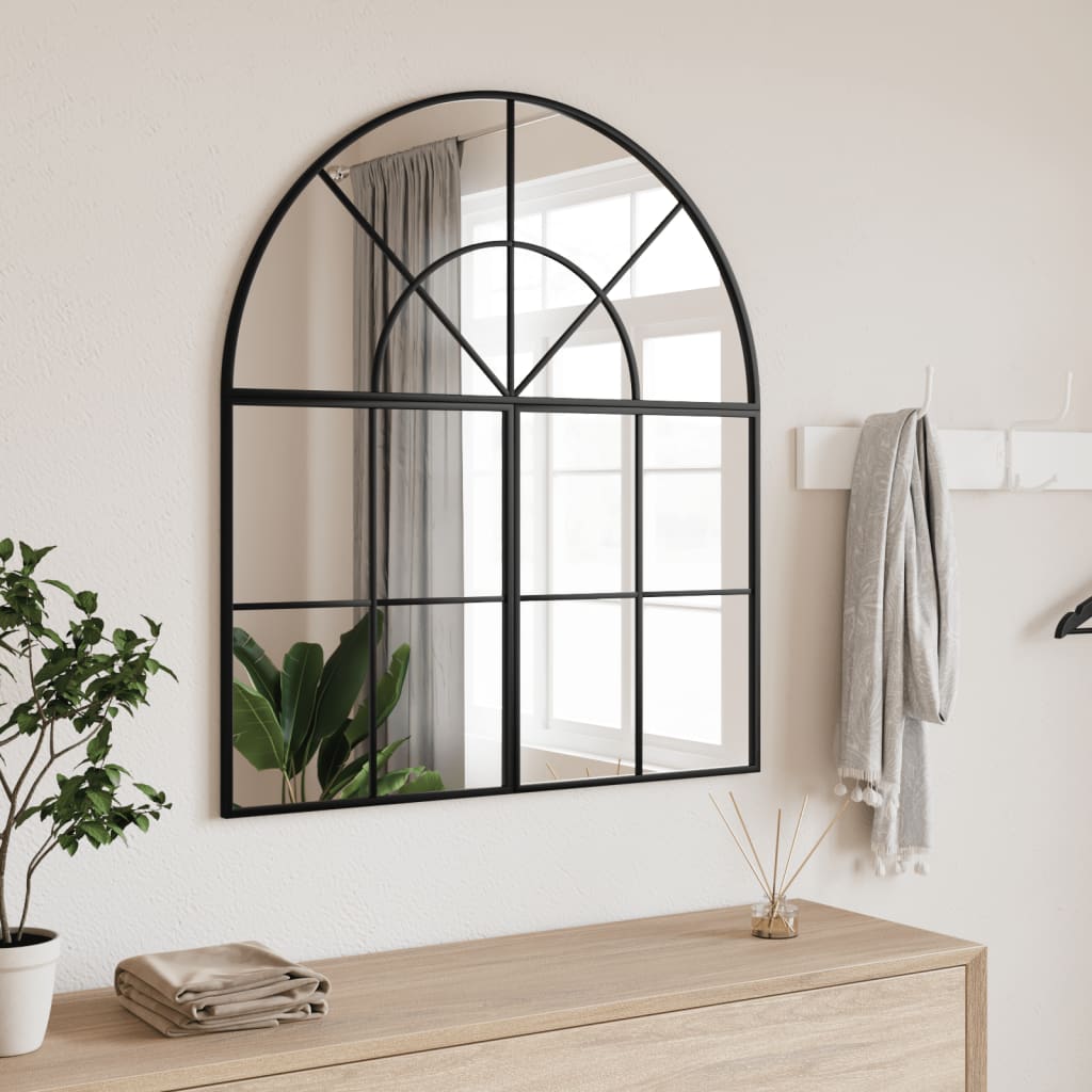 Wall mirror, black, 80x40cm, iron, arched