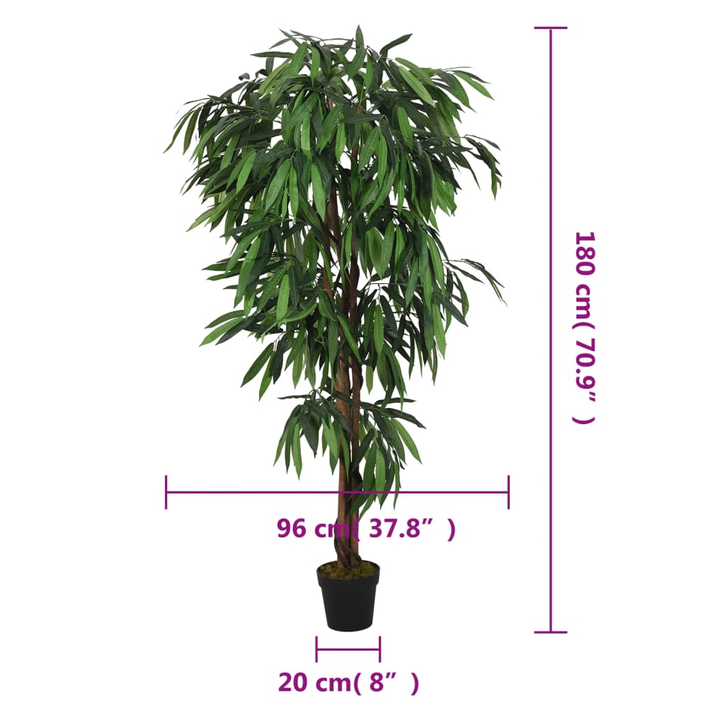 Mākslīgais mango koks, zaļā krāsā, 180 cm, 900 lapas