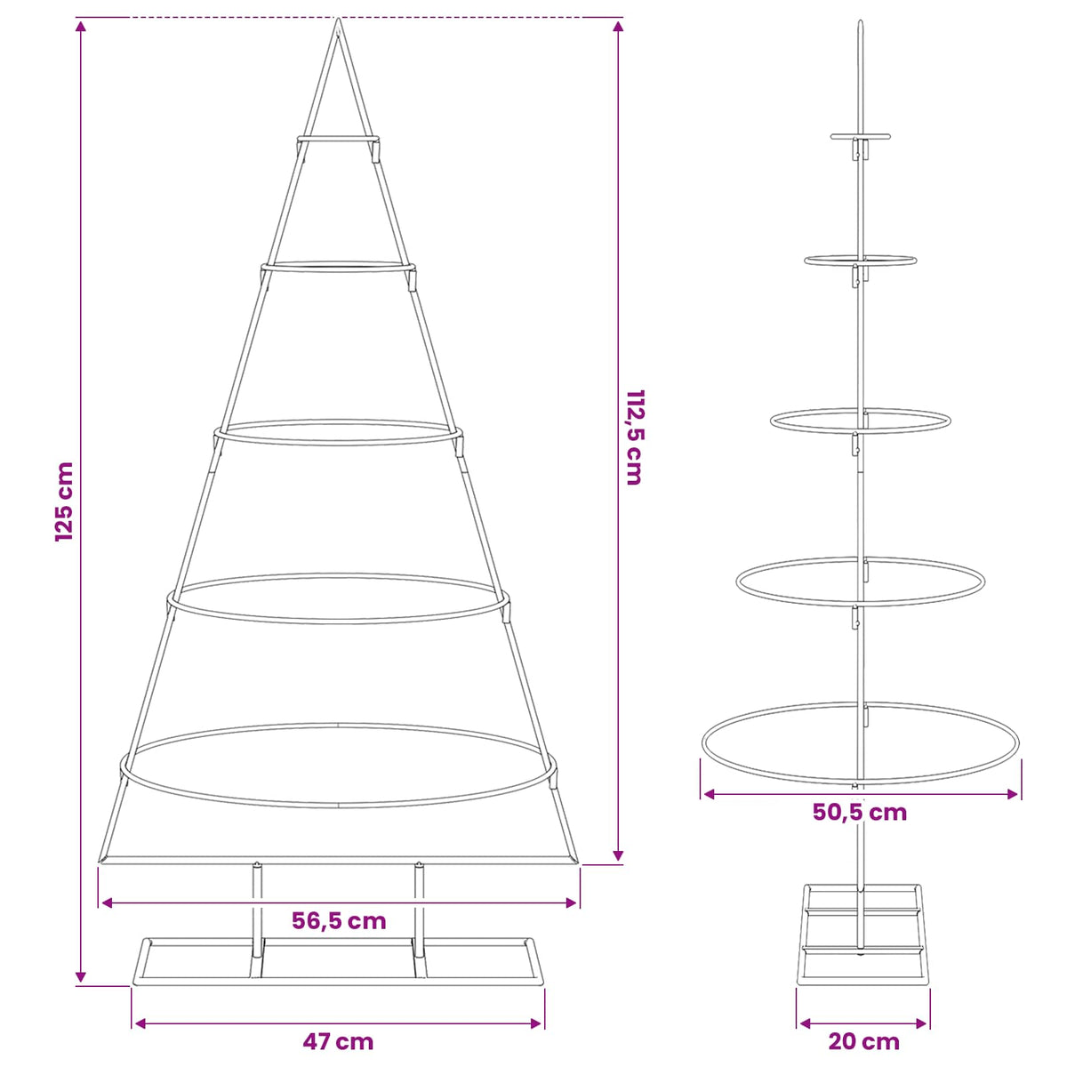 Metalinė Kalėdų eglutė, juodos spalvos, 125cm