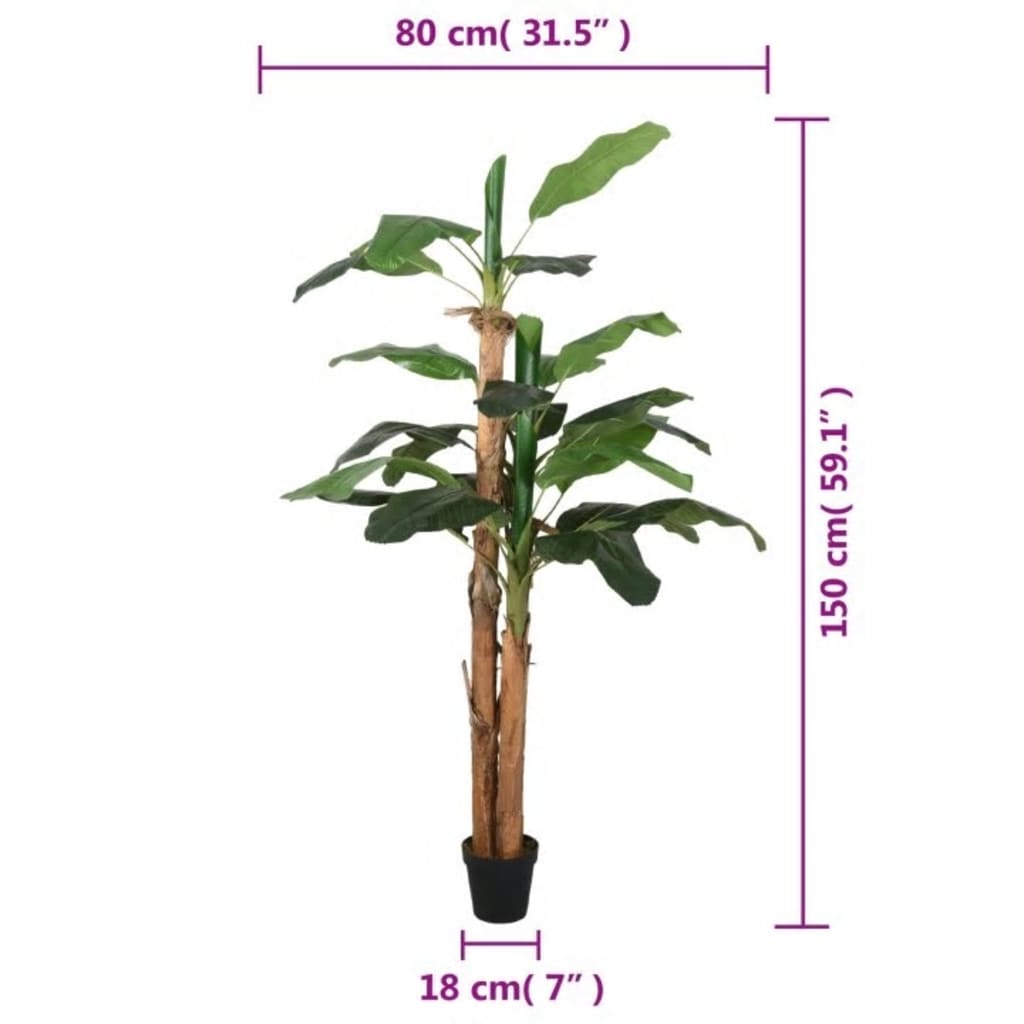 Dirbtinis bananmedis, žalios spalvos, 150cm, 18 lapai