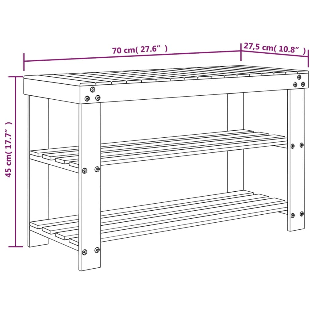 Apavu plaukts, 3 līmeņi, 70x27,5x45cm, bambuss
