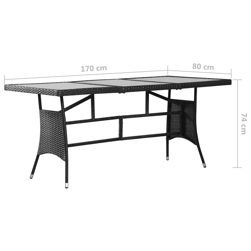 Sodo stalas, juodos spalvos, 170x80x74cm, poliratanas