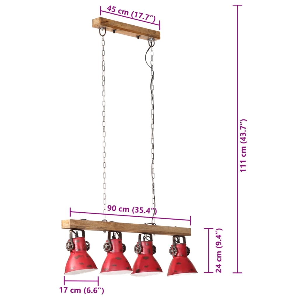 Griestu lampa, balināta sarkana, 90x24x111cm, 25W, E27