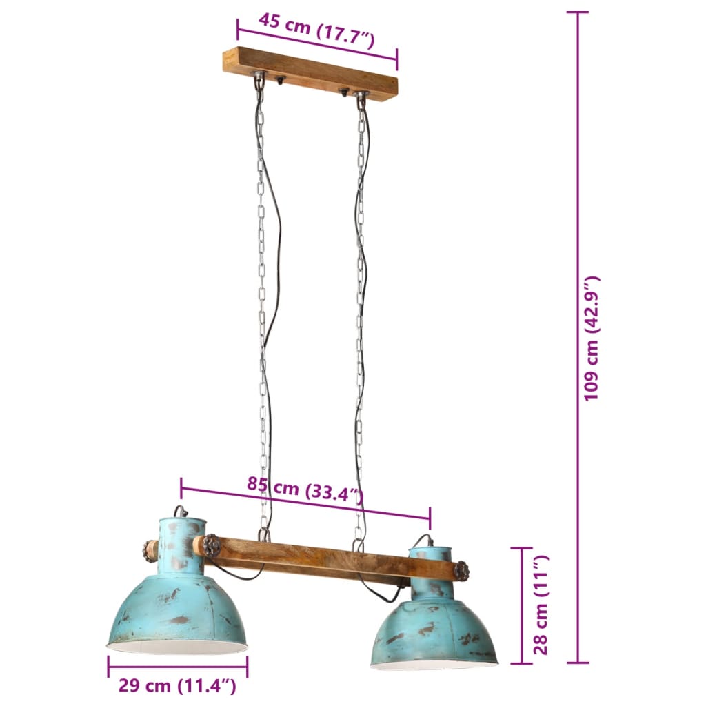 Piekaramā lampa, balināta zila, 85x28x109cm, 25W