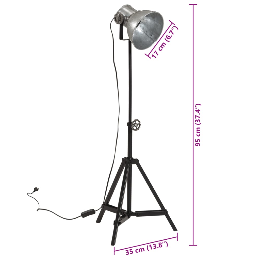 Stāvlampa, sudraba, 35x35x65/95cm, 25W, E27, vintāžas
