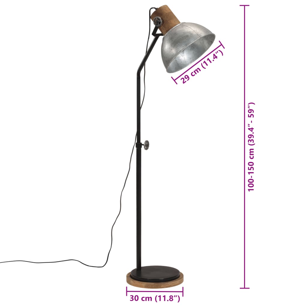 Stāvlampa, sudraba, 30x30x100-150cm, 25W, E27, vintažīga