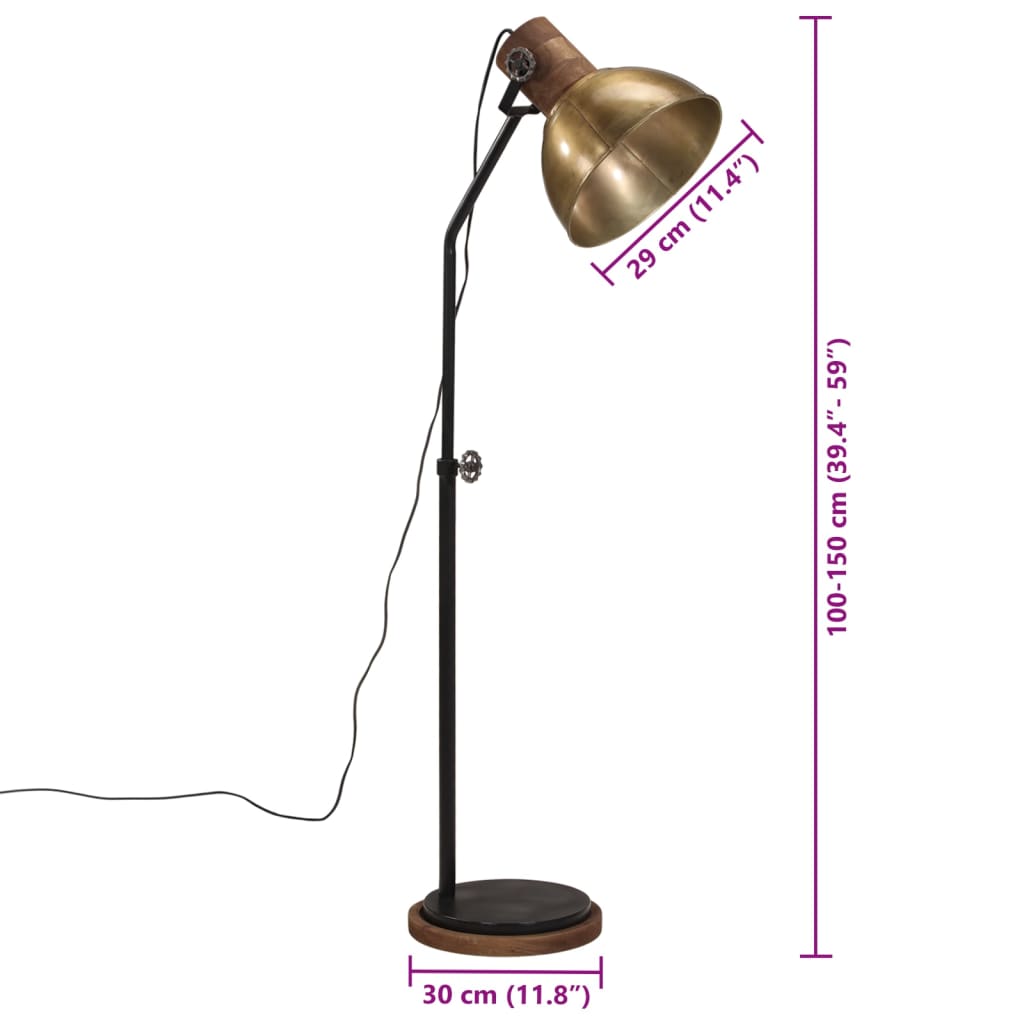 Floor lamp, brass, 30x30x100-150cm, 25W, E27, antique