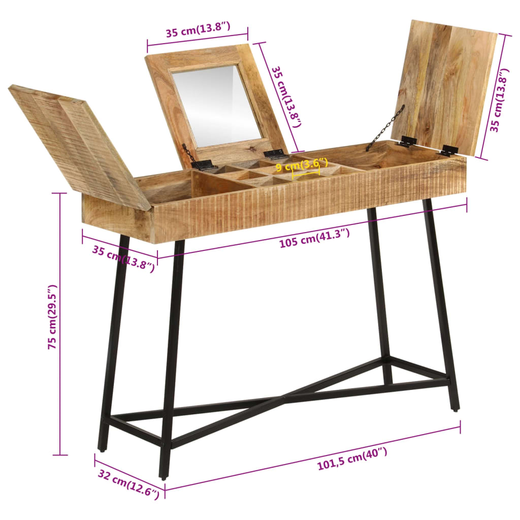 Dressing table, 105x35x75cm, solid mango wood and iron