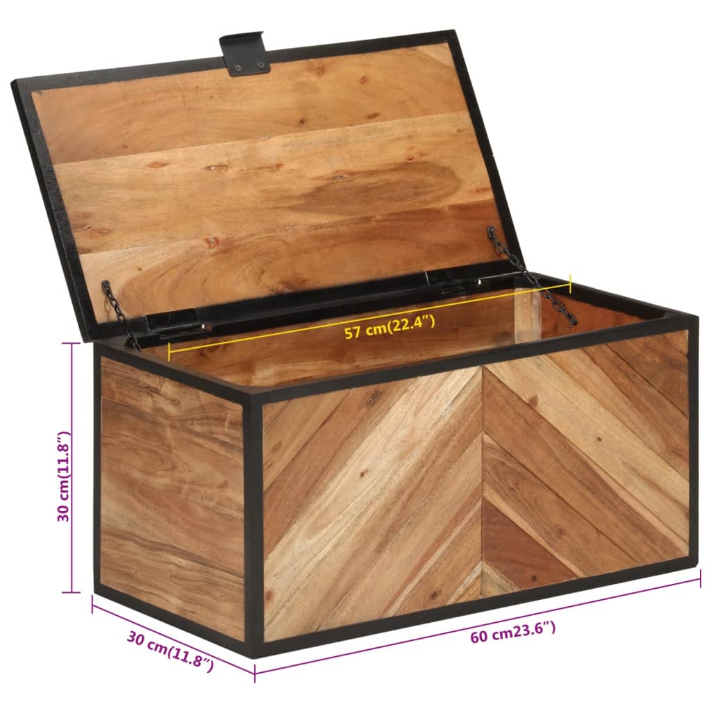 Storage box, 60x30x30cm, solid acacia wood/iron