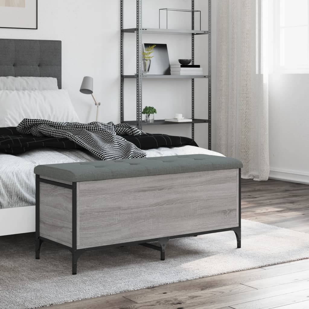 Bench with storage, grey, 102x42x45cm, treated wood