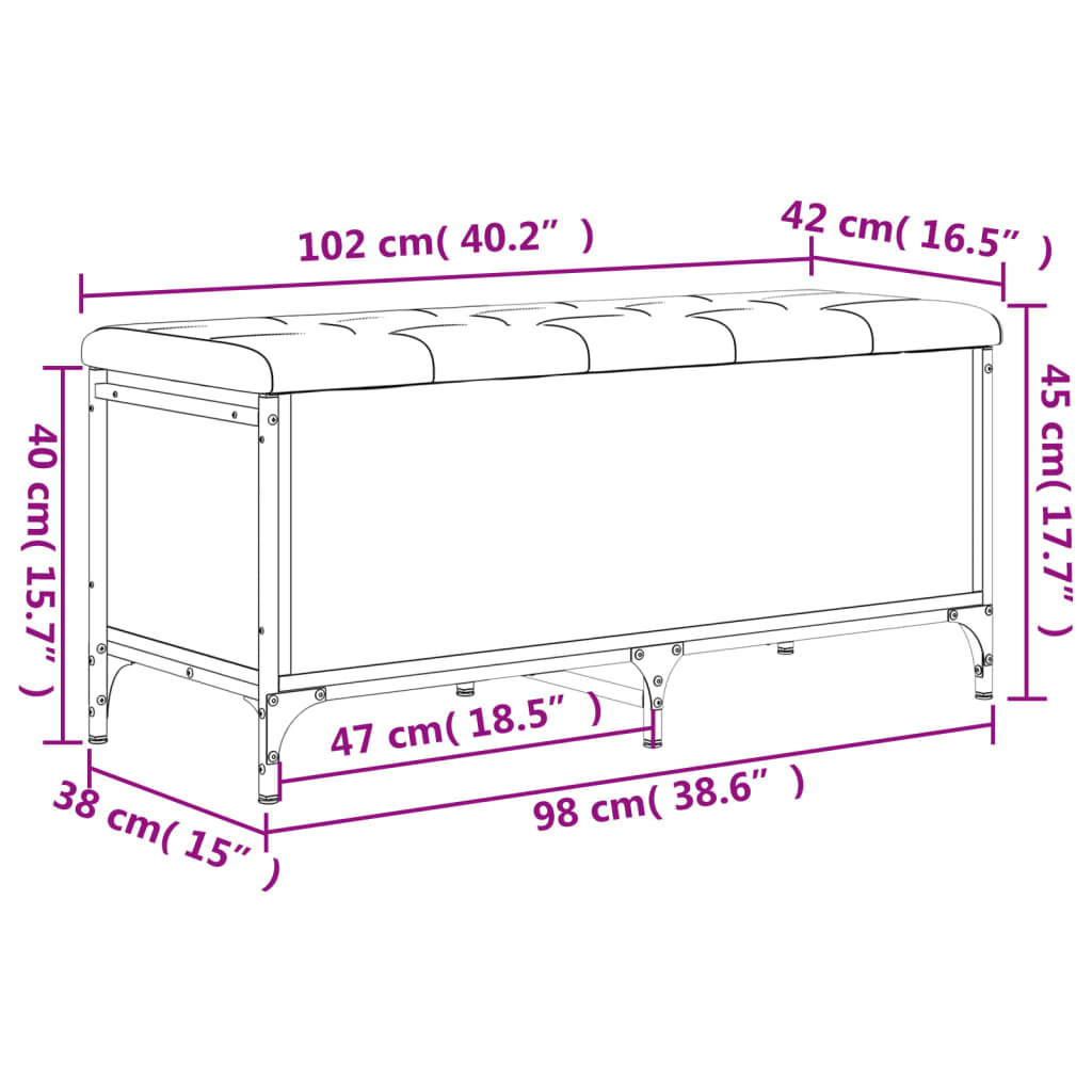 Bench with storage, grey, 102x42x45cm, treated wood