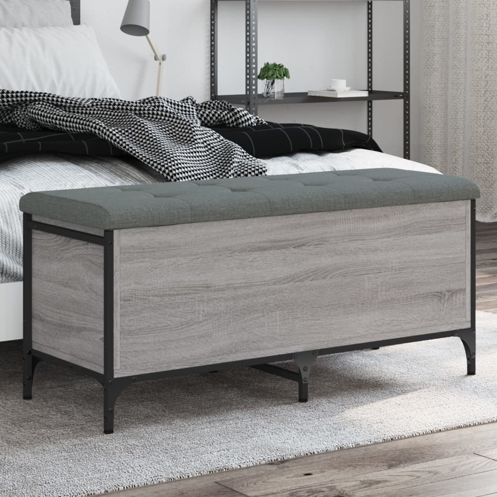 Bench with storage, grey, 102x42x45cm, treated wood