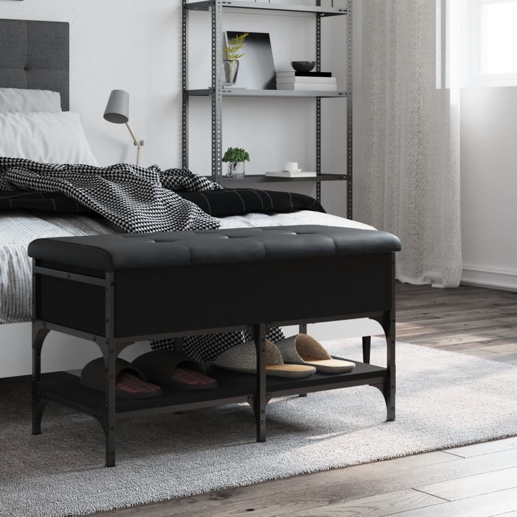 Shoe bench, black, 82x42x45cm, engineered wood