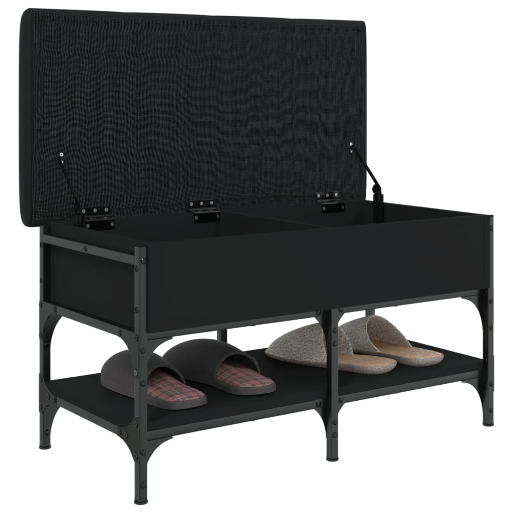 Shoe bench, black, 82x42x45cm, engineered wood