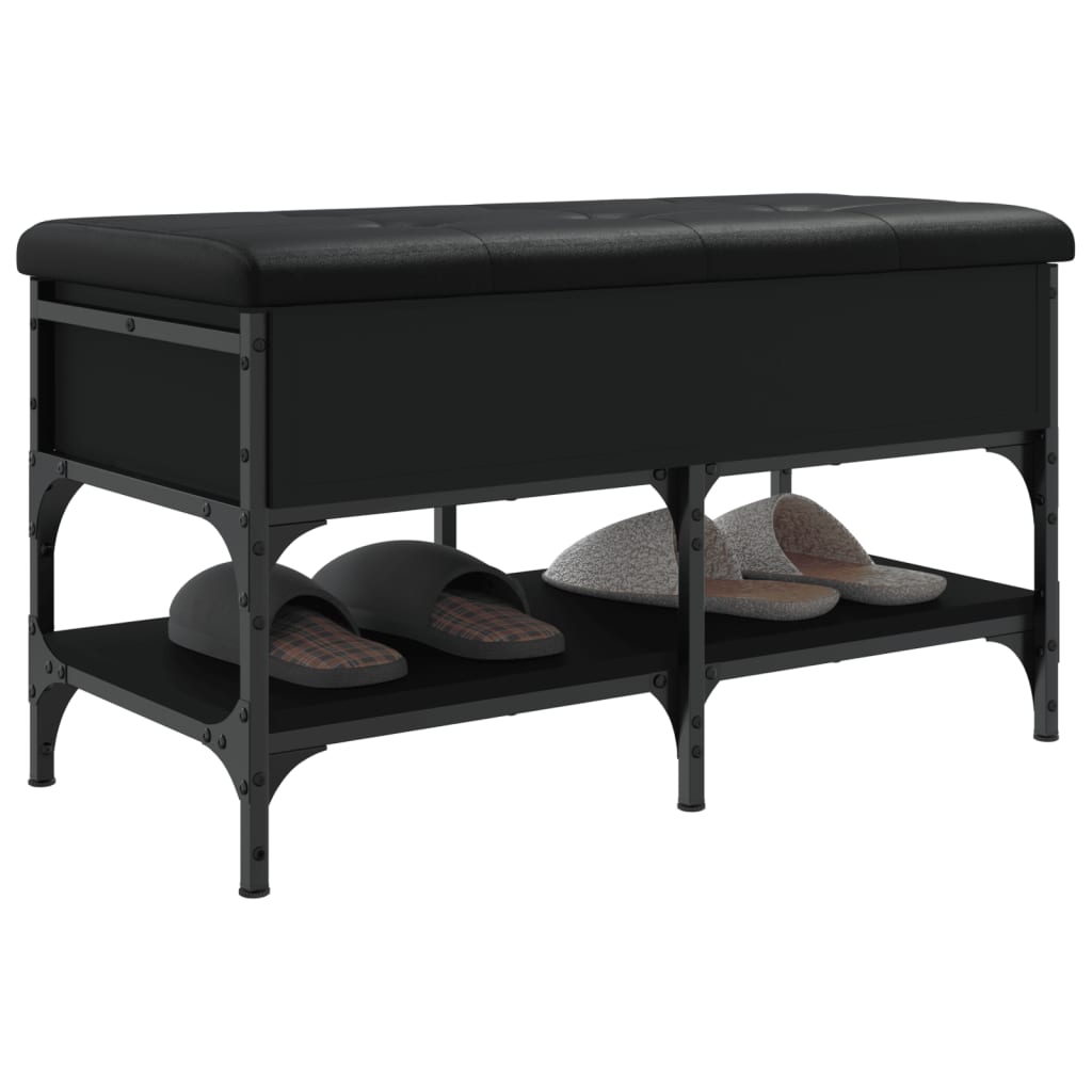 Shoe bench, black, 82x42x45cm, engineered wood