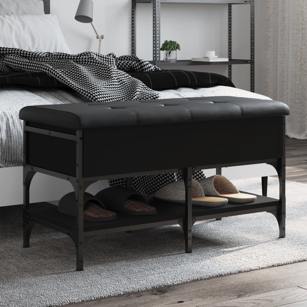 Shoe bench, black, 82x42x45cm, engineered wood