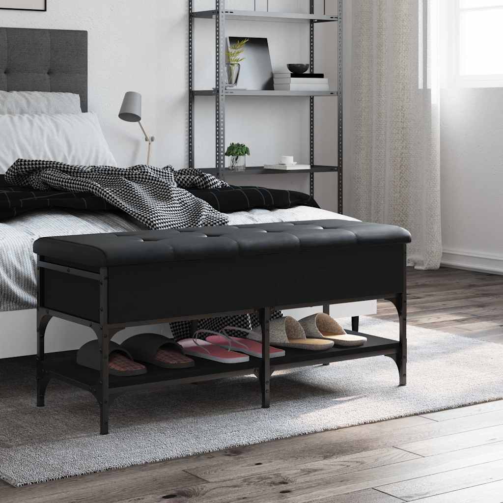 Shoe bench, black, 102x42x45cm, treated wood