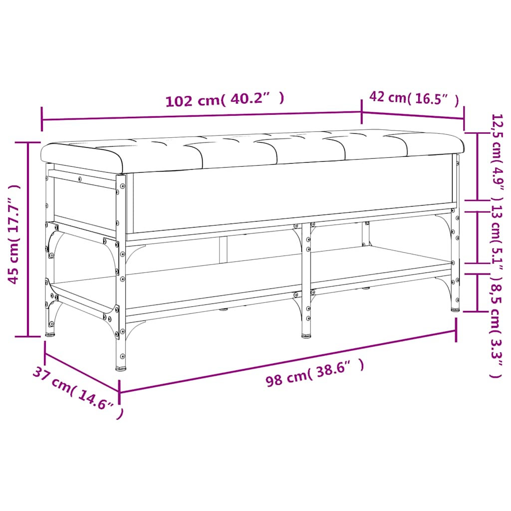 Shoe bench, black, 102x42x45cm, treated wood