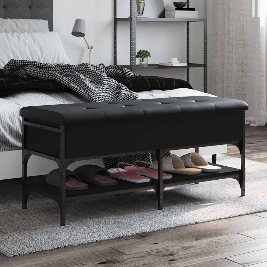 Shoe bench, black, 102x42x45cm, treated wood