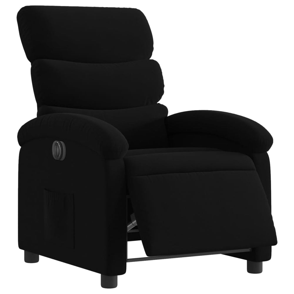 Electric recliner armchair, black, fabric