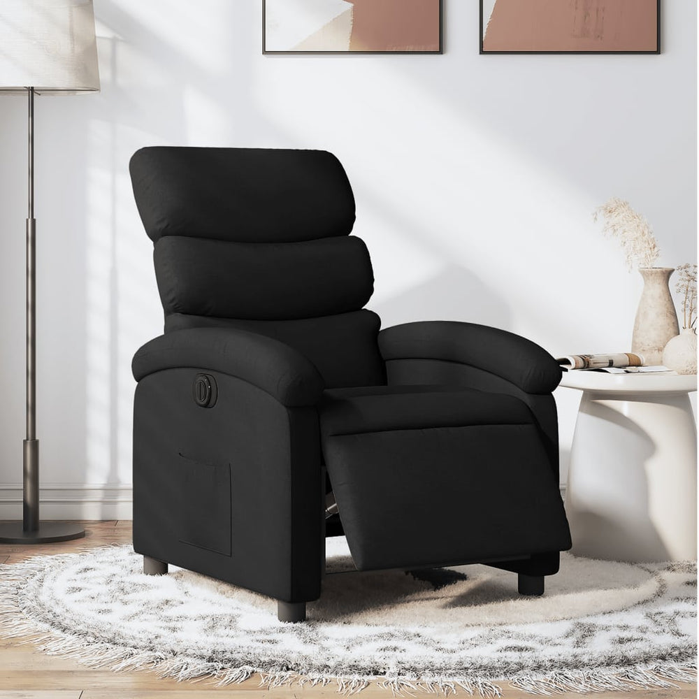 Electric recliner armchair, black, fabric