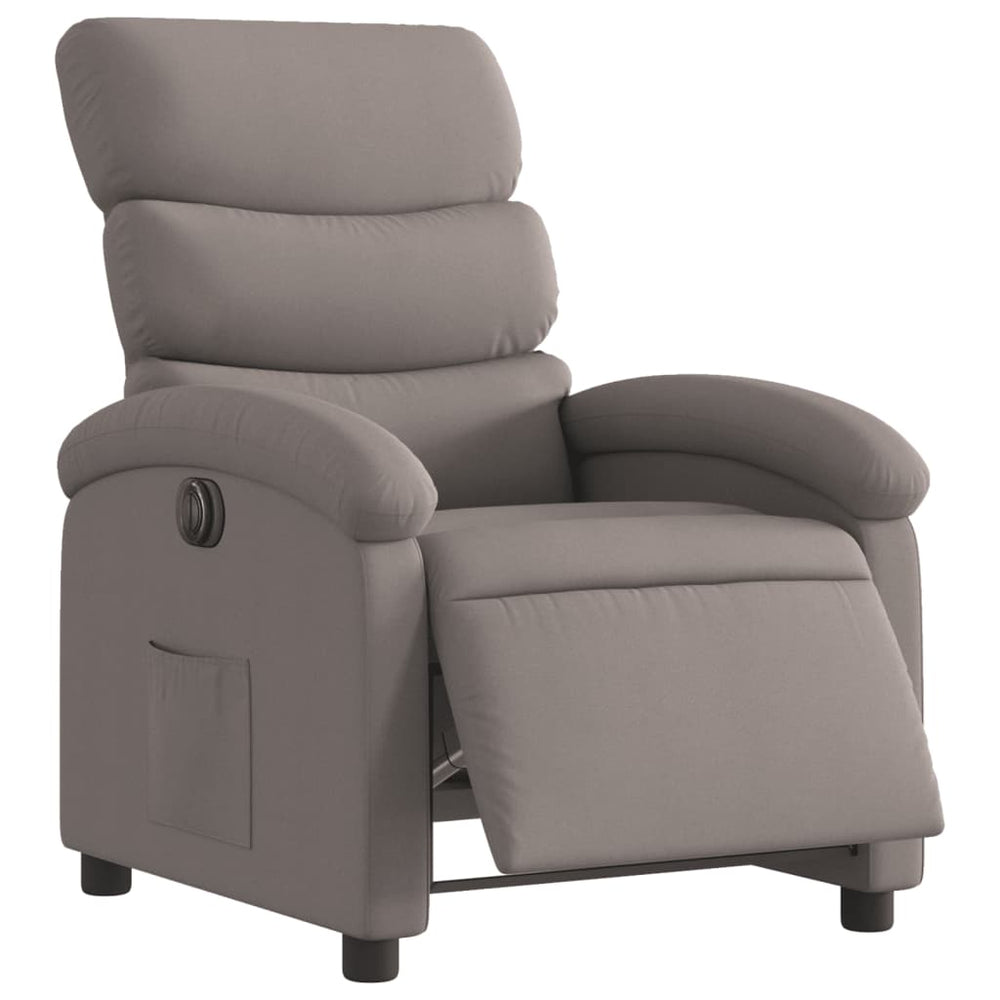 Electric recliner armchair, taupe, fabric