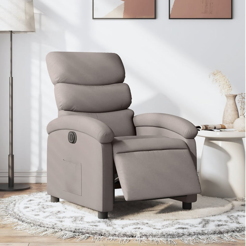 Electric recliner armchair, taupe, fabric
