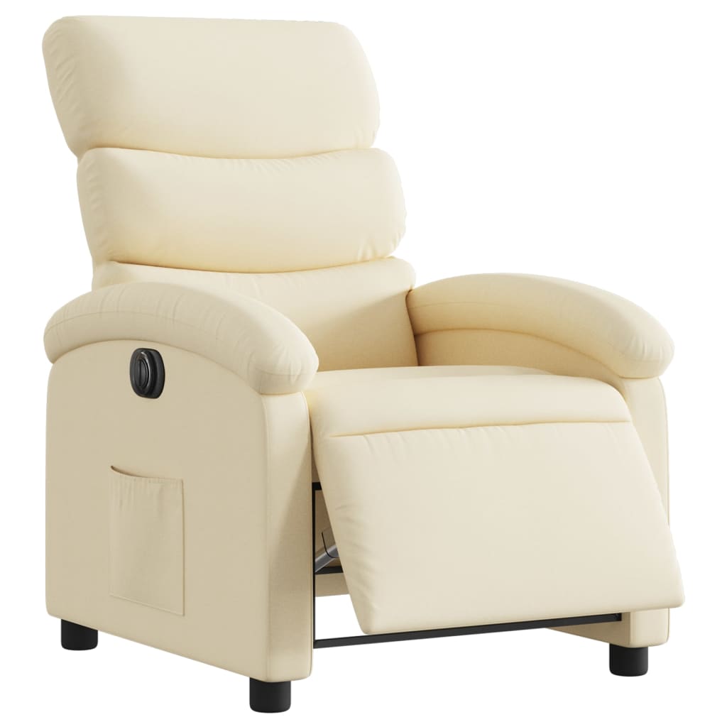 Electric reclining armchair, cream, fabric