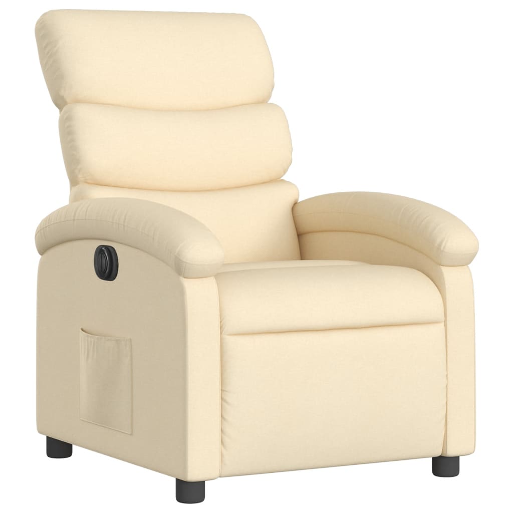 Electric reclining armchair, cream, fabric