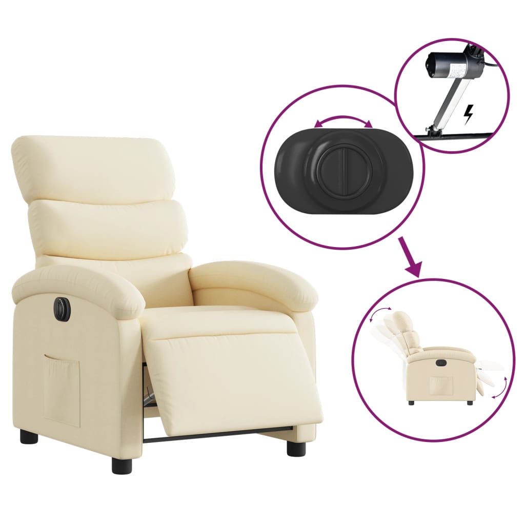 Electric reclining armchair, cream, fabric