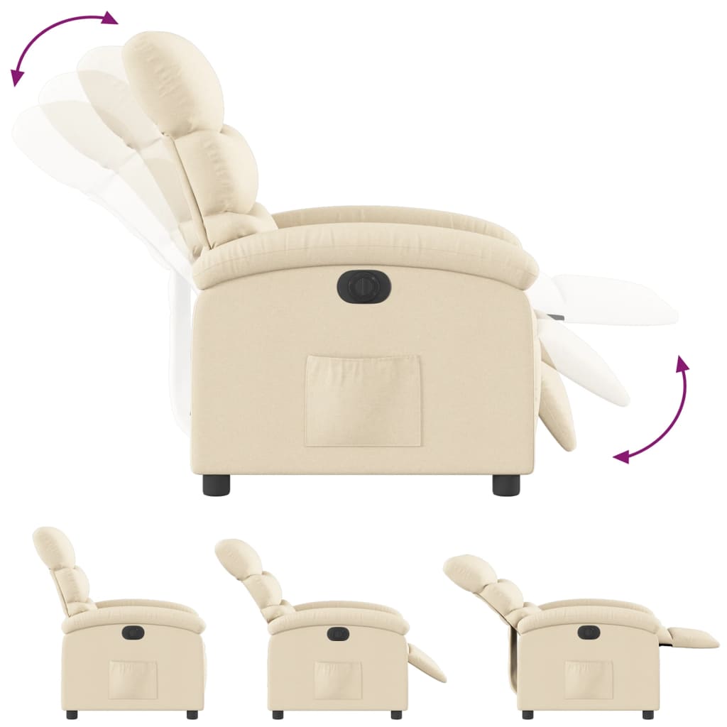 Electric reclining armchair, cream, fabric